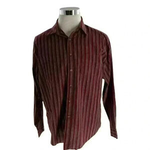 Puritan Men's Maroon Striped  Resistant Button Up Shirts Long Sleeves Size Large